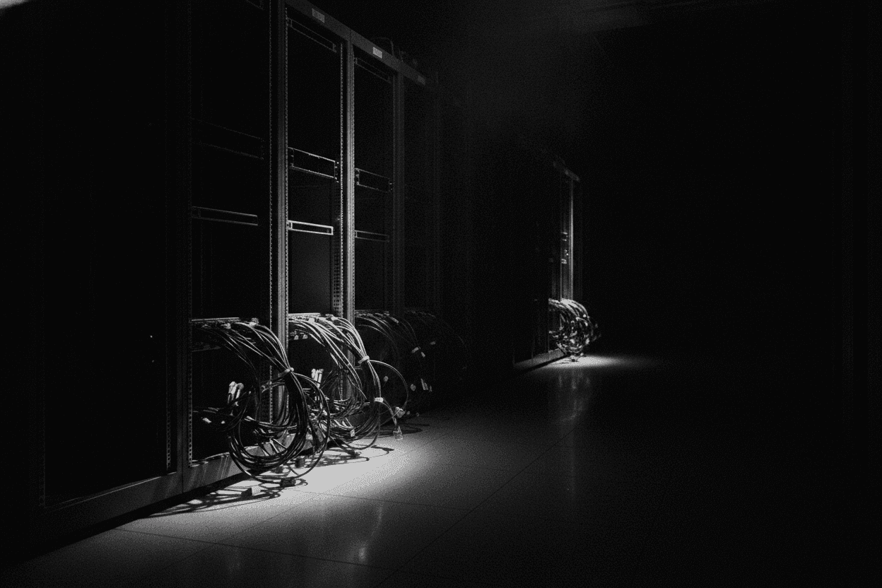 Cinematic monochrome cover for: Multi-Agent Systems Need Org Charts, Not More Prompts